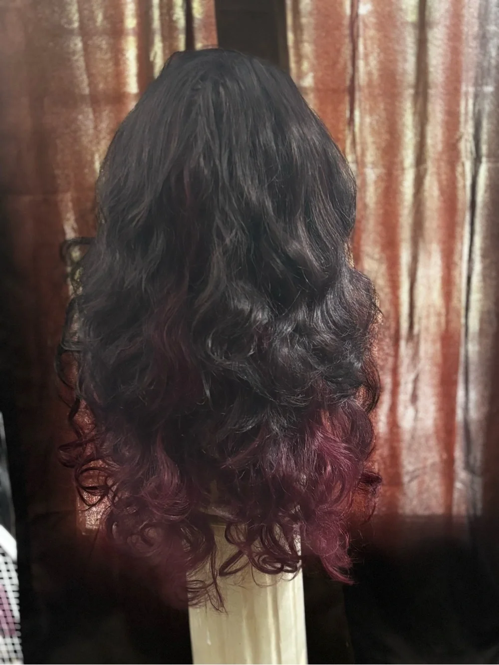 Black to Burgundy Ombre Long Wavy Women’s Lace Front Wig
